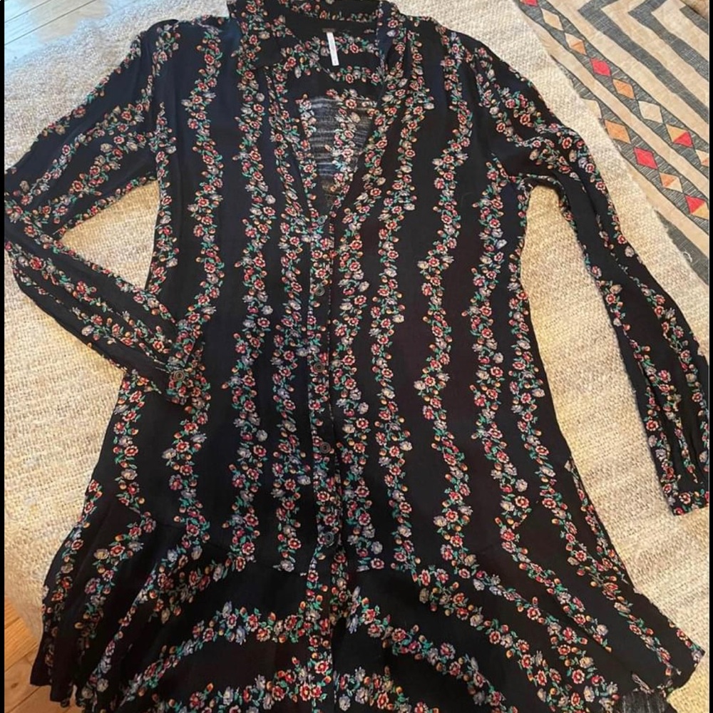 Nwot FREE PEOPLE floral stripes button down oversized boho shirt dress MEDIUM